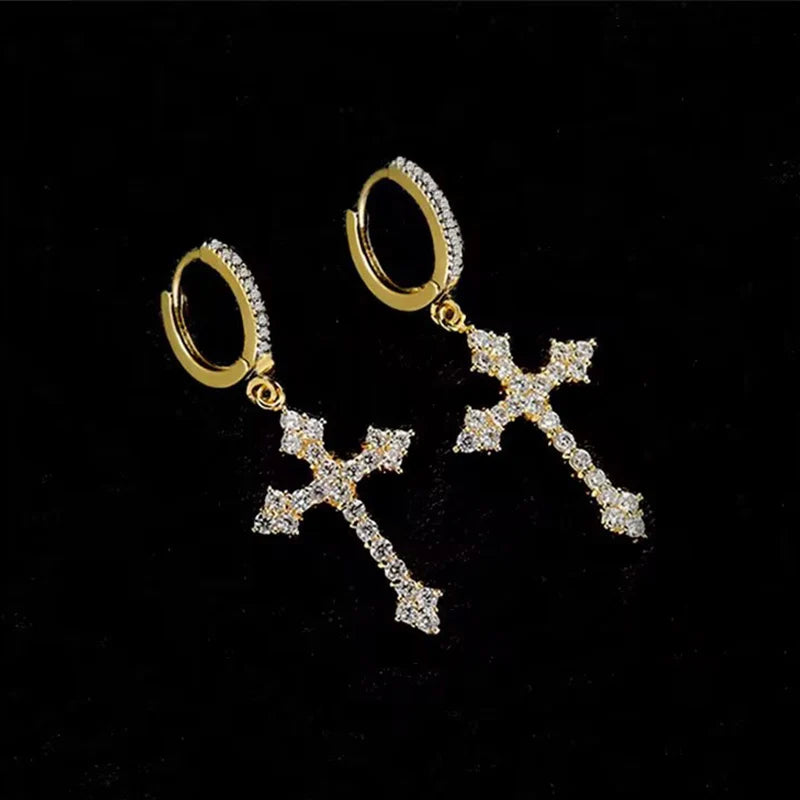 Kreative Diamant-Kreuz-Ohrstecker für Herren und Damen, Nischen-Design, hochwertige, trendige West Coast Hip Hop Hipster Style