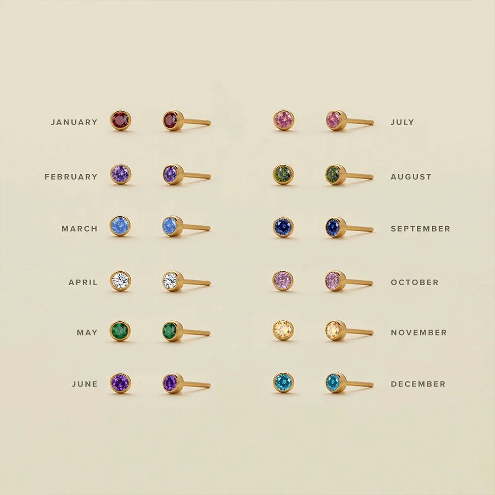 316 Acero inoxidable Piedra de nacimiento Aretes para perforar, color dorado, cierre a presión, perforación segura para bebés y mujeres, regalo de joyería
