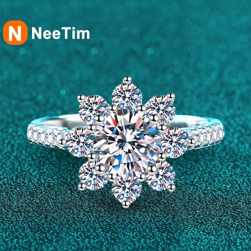 NeeTim 1ct 2ct Moissanit Eternity Ring 925 Sterling Silber mit Goldbeschichtung Hochzeitsblume Labor Diamantringe für Frauen Schmuck
