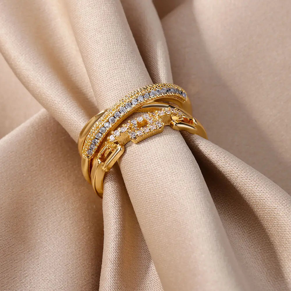 Anillos abiertos de cadena retorcida de circonita para mujer, anillos ajustables de acero inoxidable con diseño geométrico trenzado, regalo de joyería estética para bodas
