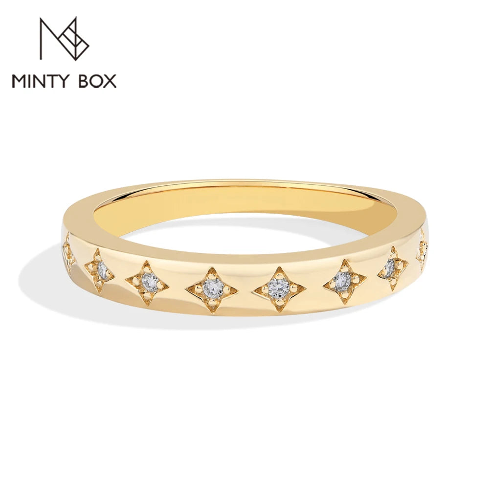 MINTYBOX Sterne S925 Silber Moissanit Eheringe für Damen Labor Diamant Verlobungsring 18K vergoldeter Feinschmuck
