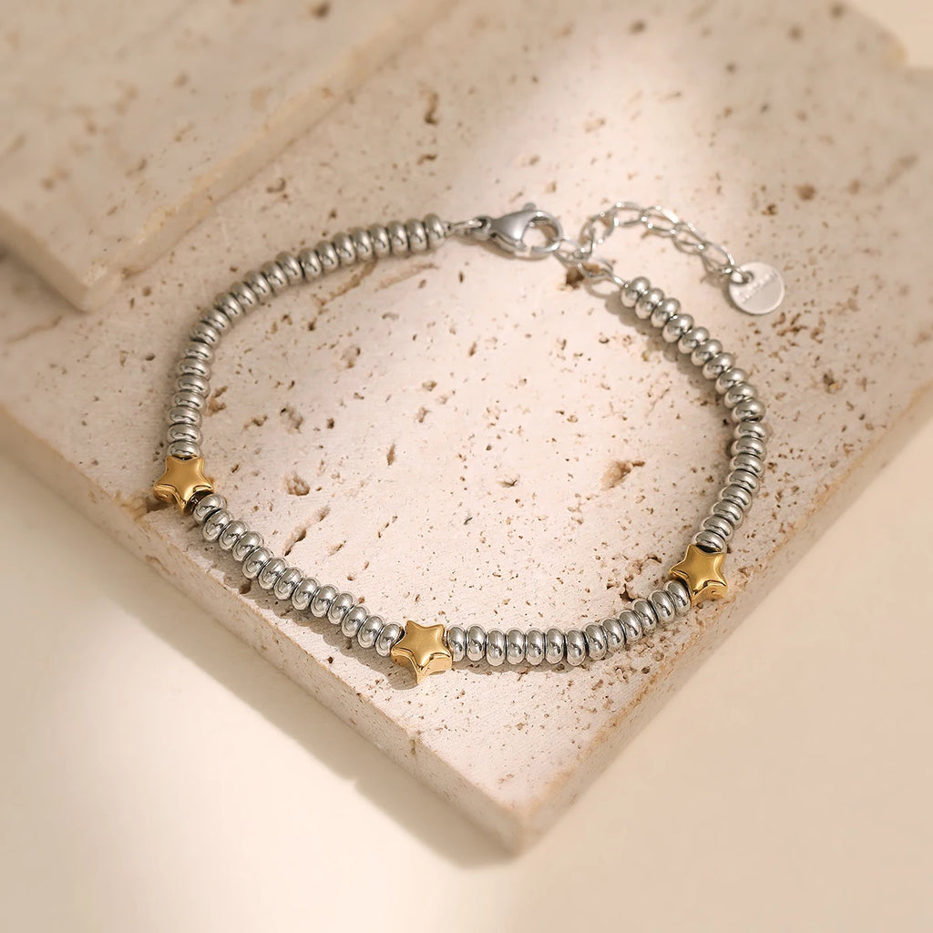 NEWBUY Hot Sale Non-Fading Stainless Steel Jewelry Gold Color Heart/Star Silver Beads Charm Bracelets For Women Wholesale