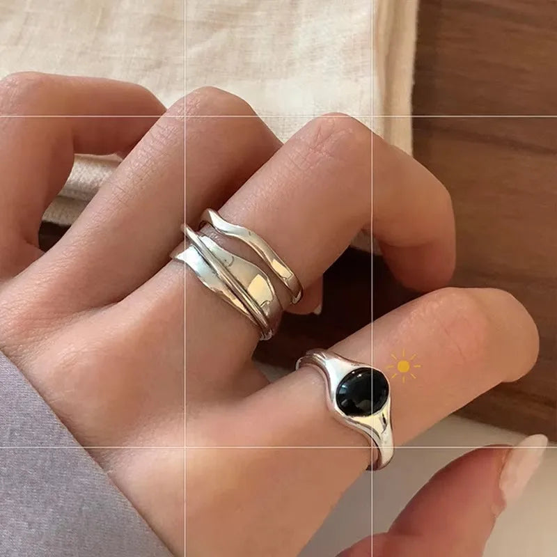 Anillos de plata de ley 925, diseño de piedra negra, vintage, hip hop, para parejas, tailandeses, regalo de cumpleaños