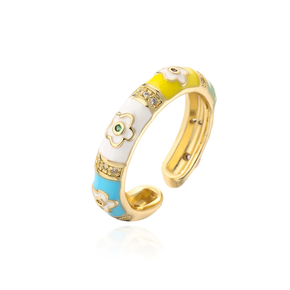 NEWBUY Bunte Emaille-Eheringe für Frauen, ovaler Blumen-Fingerring, weibliche Party-Schmuckaccessoires Großhandel