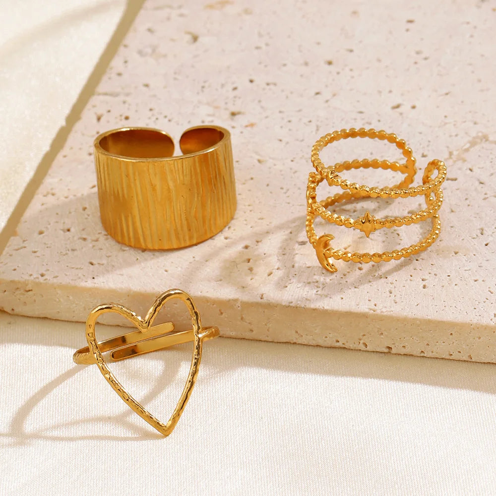 1 Stück Edelstahl Goldfarben Ringe für Frauen Wasserdicht Geometrisch Offener Fingerring Mädchen Mode Alltag Schmuck Accessoires