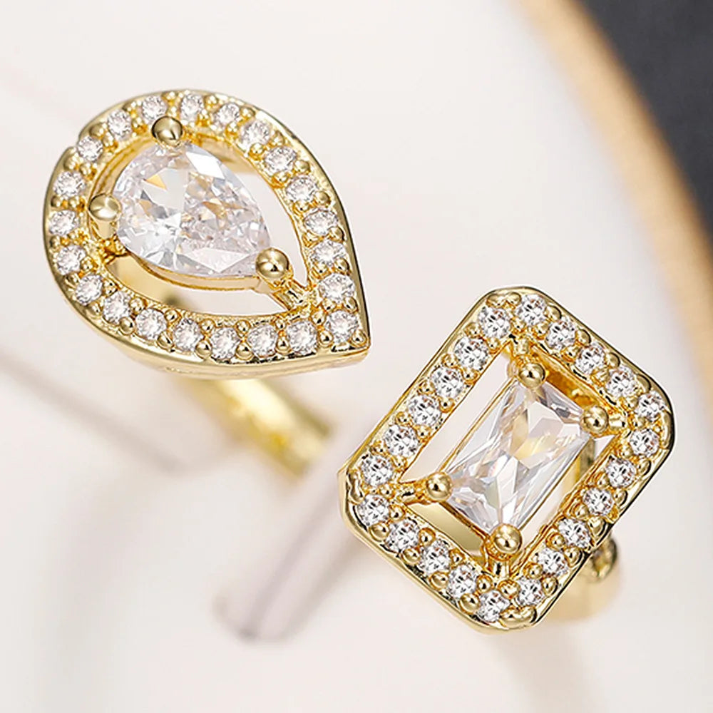 Anillos ajustables de plata de ley 925 con circonitas brillantes en forma de gota de agua y geometría cuadrada para mujer, regalo de fiesta, joyería fina de alta calidad.