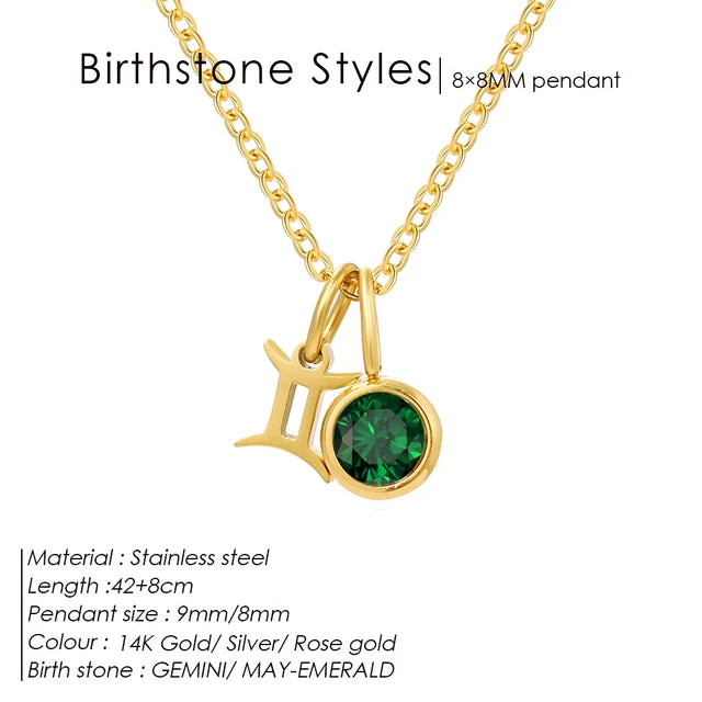 SUNIBI Stainless Steel Birthstone Zodiac Double Pendant Necklace for Woman12 Constellation Birthday Gift DIY Jewelry Wholesale
