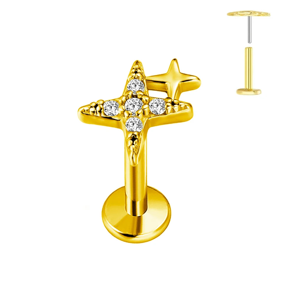 ASTM F136 G23 Titan Herzförmiger Ohrstecker 16G 18G 20G Threadless Piercing Butterfly Push-in Lippenstecker Daith Labret Conch