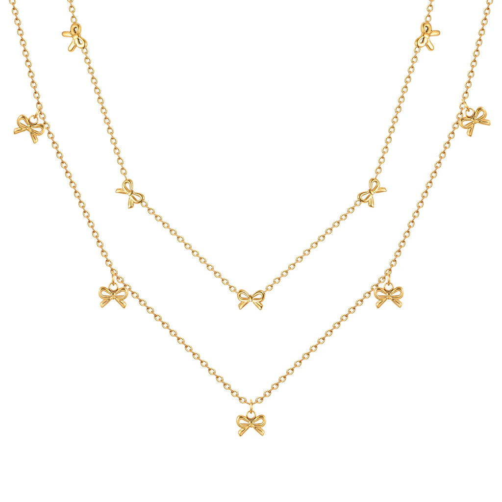 Charms Bow Necklace For Women, Bowknot Chain Choker Necklace, Stainless Steel Thin Link Exquisite Party Jewelry