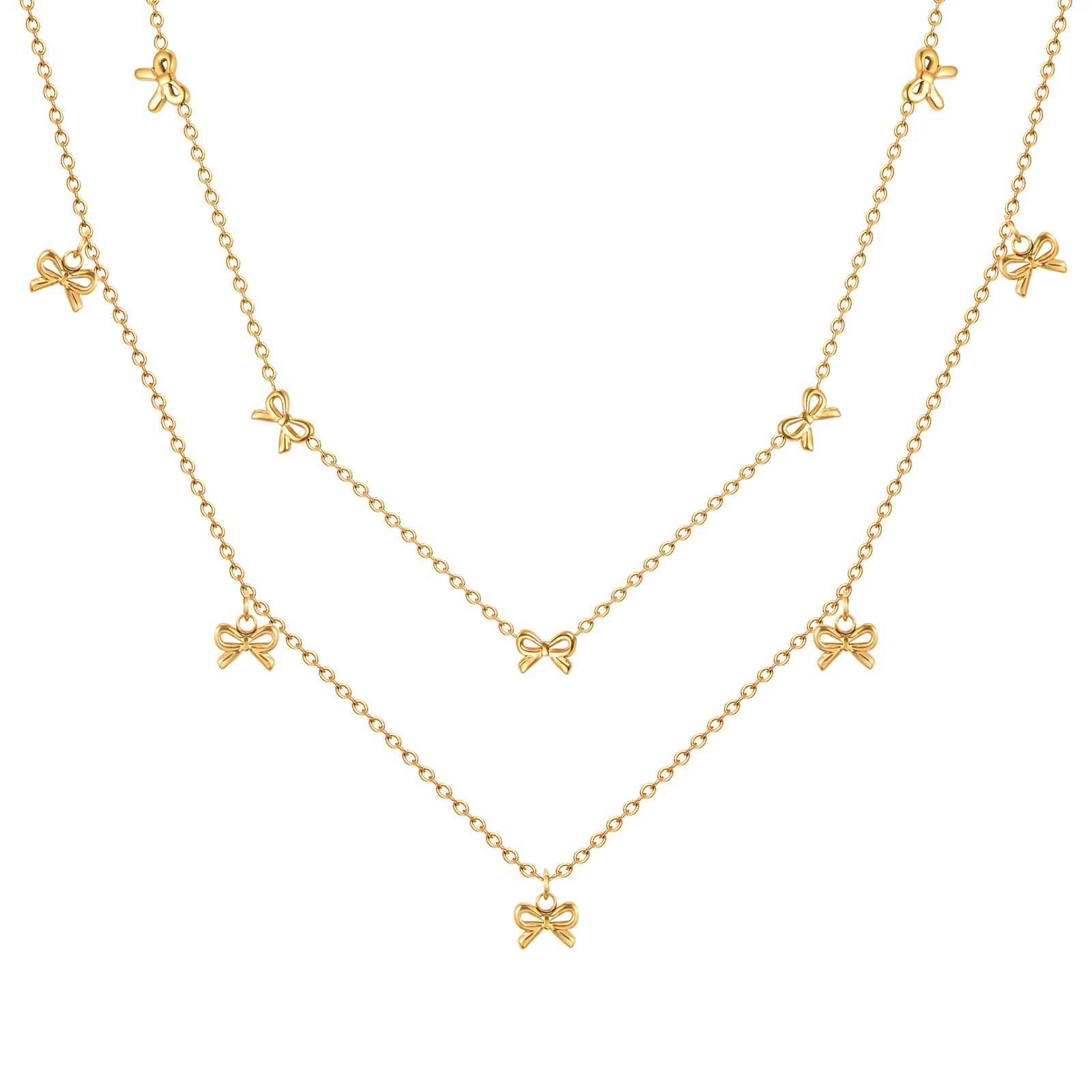 Charms Bow Necklace For Women, Bowknot Chain Choker Necklace, Stainless Steel Thin Link Exquisite Party Jewelry