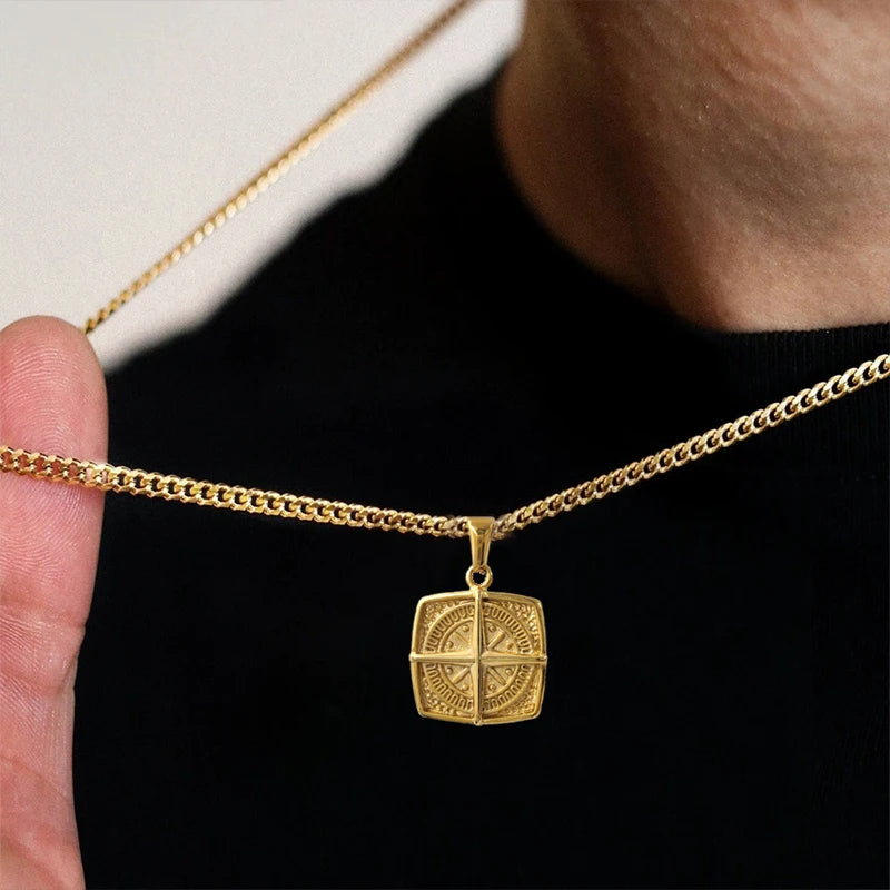 Collar con colgante de brújula náutica - Colgante de brújula punk retro impermeable | Joyería de acero inoxidable chapado en oro de 18 quilates, regalo