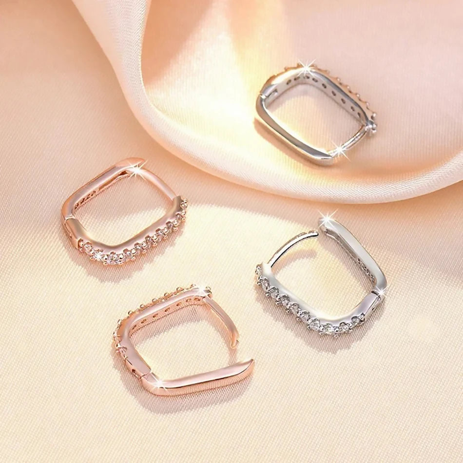Pendientes de aro redondos de cristal de plata de ley 925 de alta calidad para mujer, regalo para fiesta de boda, joyería versátil de calle