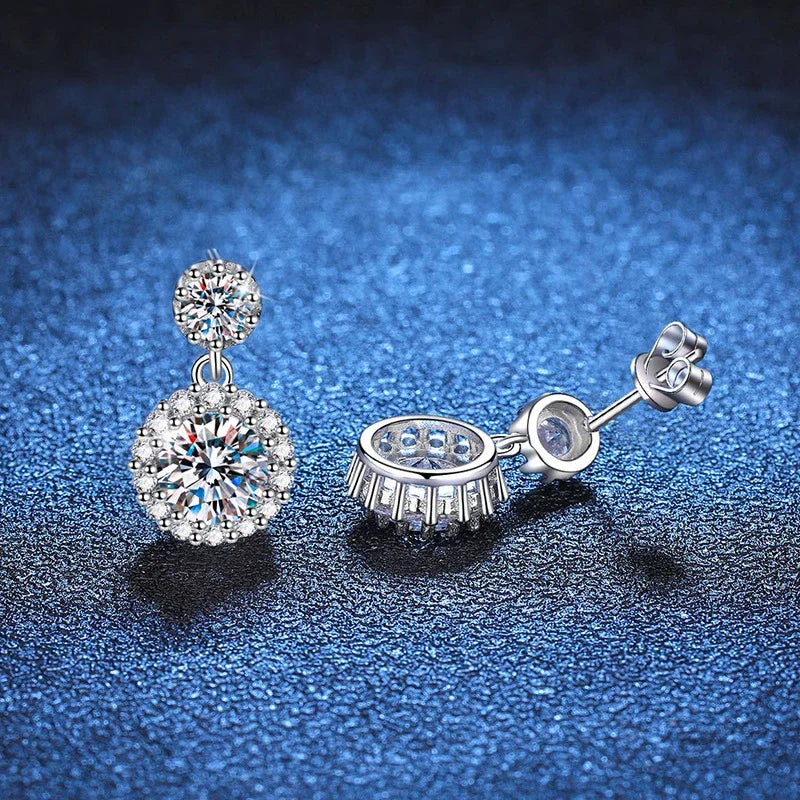 NeeTim 1ct Moissanit-Ohrringe für Damen, S925 Sterlingsilber, 18k Weißgold plattiert, Diamant-Hängeohrringe, Geschenke mit Zertifikat