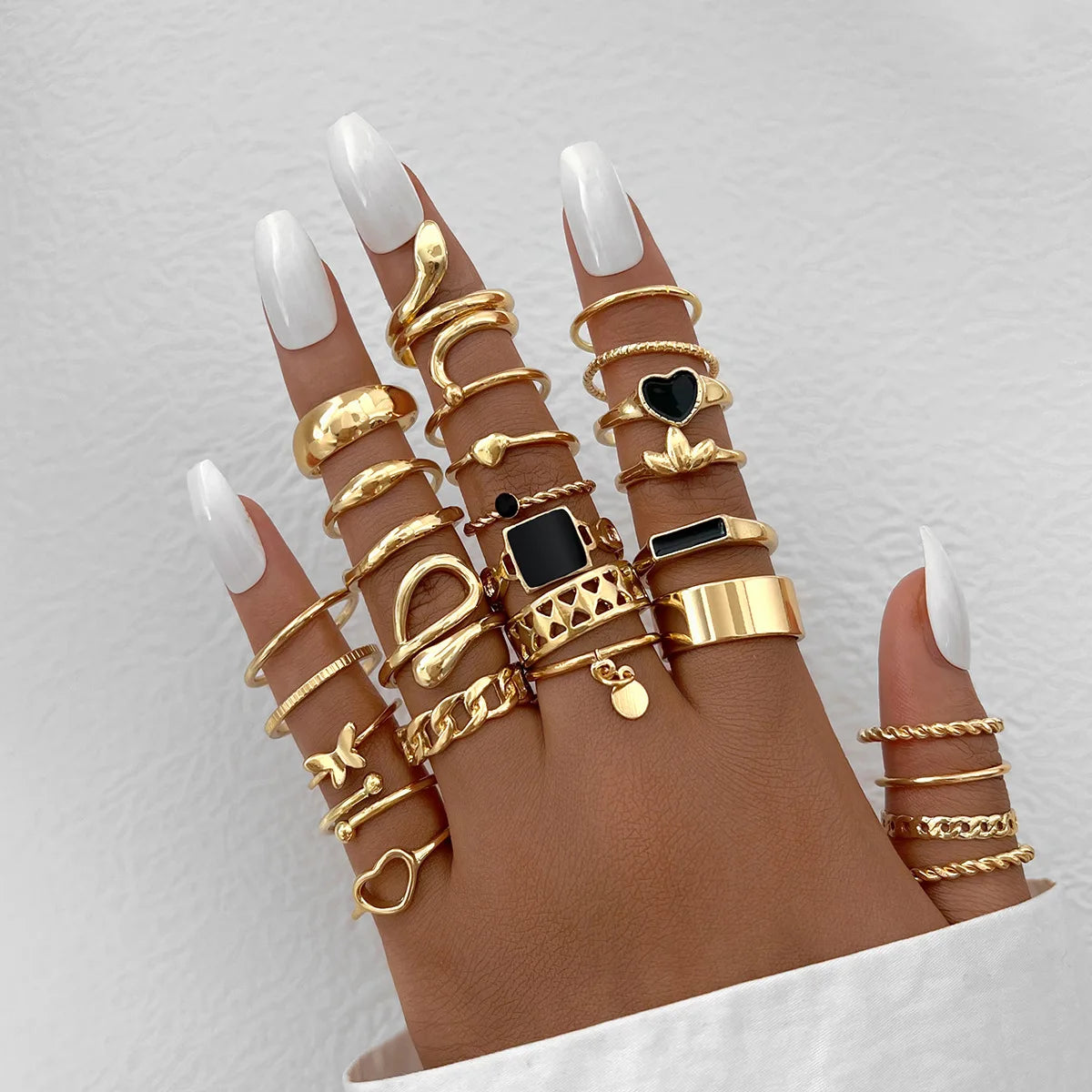 Vintage Irreguläres Ring-Set für Frauen Böhmische Goldfarbe Schmetterling Schlange Herz Geometrische Ringe Retro Boho Mode Schmuck Geschenk