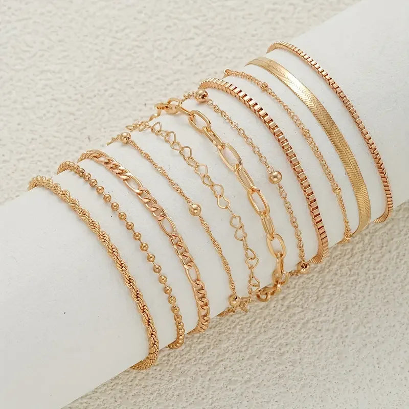11tlg. schickes Schlangenketten-Armband-Set für Damen Boho schlicht elegant Herz geometrische Kette Urlaub Date Freizeit Schmuck Geschenke 2025