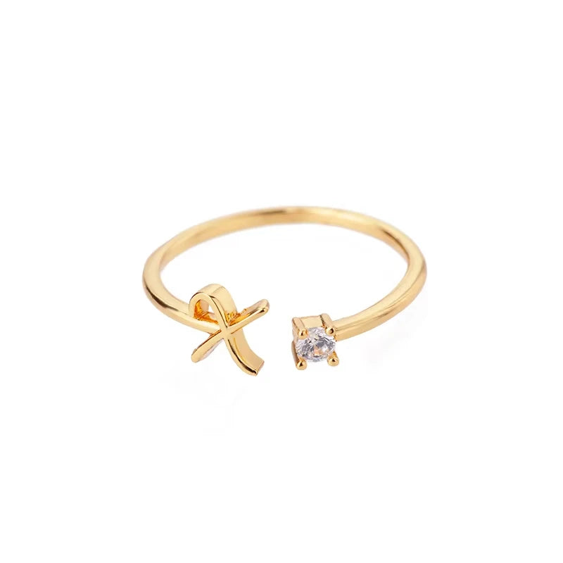 Zirkon-Anfangsbuchstabenring für Damen, Edelstahl, Goldfarben, Alphabet, offener Ring, trendiger Hochzeitstags-, Ästhetik-Schmuck