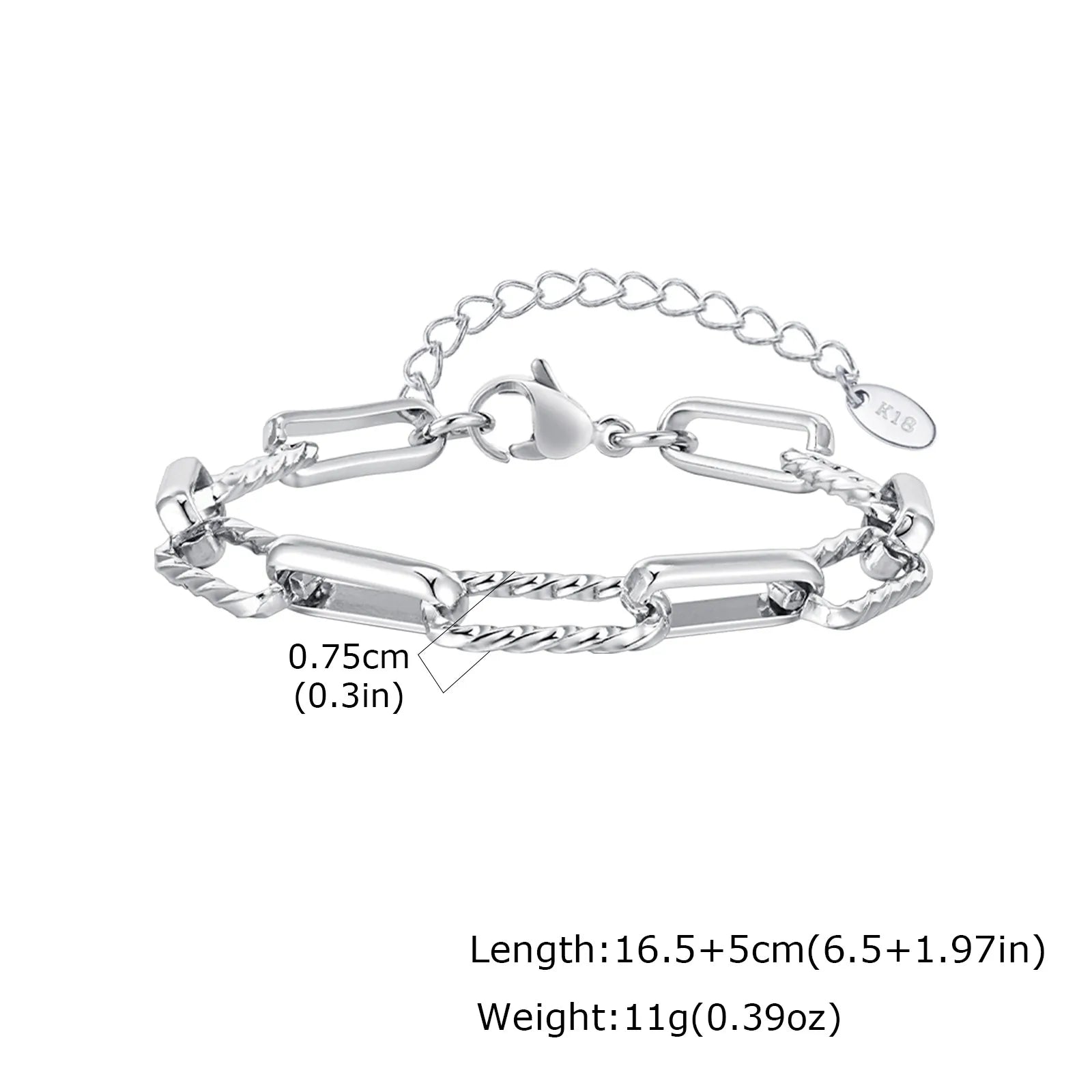 Zweifarbige Twist-Glieder-Paperclip-Armband für Damen, klobiges Edelstahl-Armband mit verstellbaren Gliedern, 18 Karat vergoldeter Schmuck