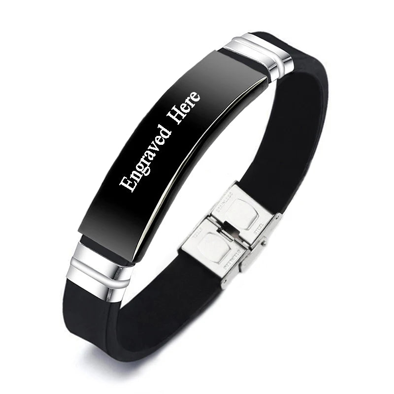 Personalisiertes graviertes Namens-Buchstaben-Logo-Armband Edelstahl Silikon Armbänder Armreifen für Männer Frauen Individueller Schmuck