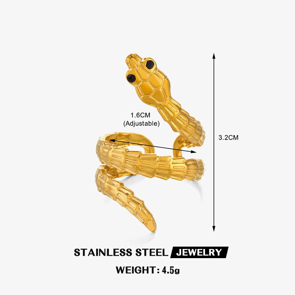 Stainless Steel Snake Rings for Women Men Gold Color Open Adjustable Finger Ring Vintage Gothic Aesthetic Jewelry Anillos Mujer
