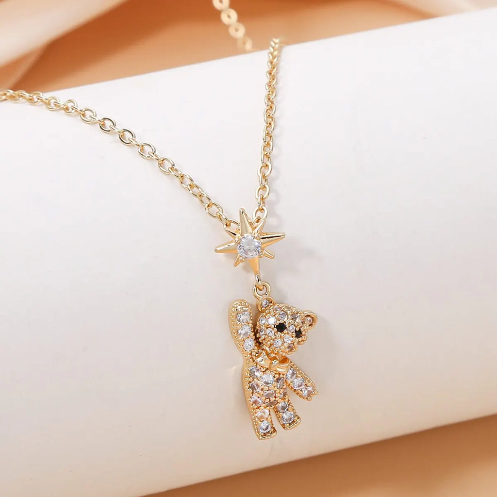 Obega Lovely Bear Necklaces for Women Cubic Zircon Inlaid Gold Color Neck Chain Female Necklaces Cute Jewelry Pendant