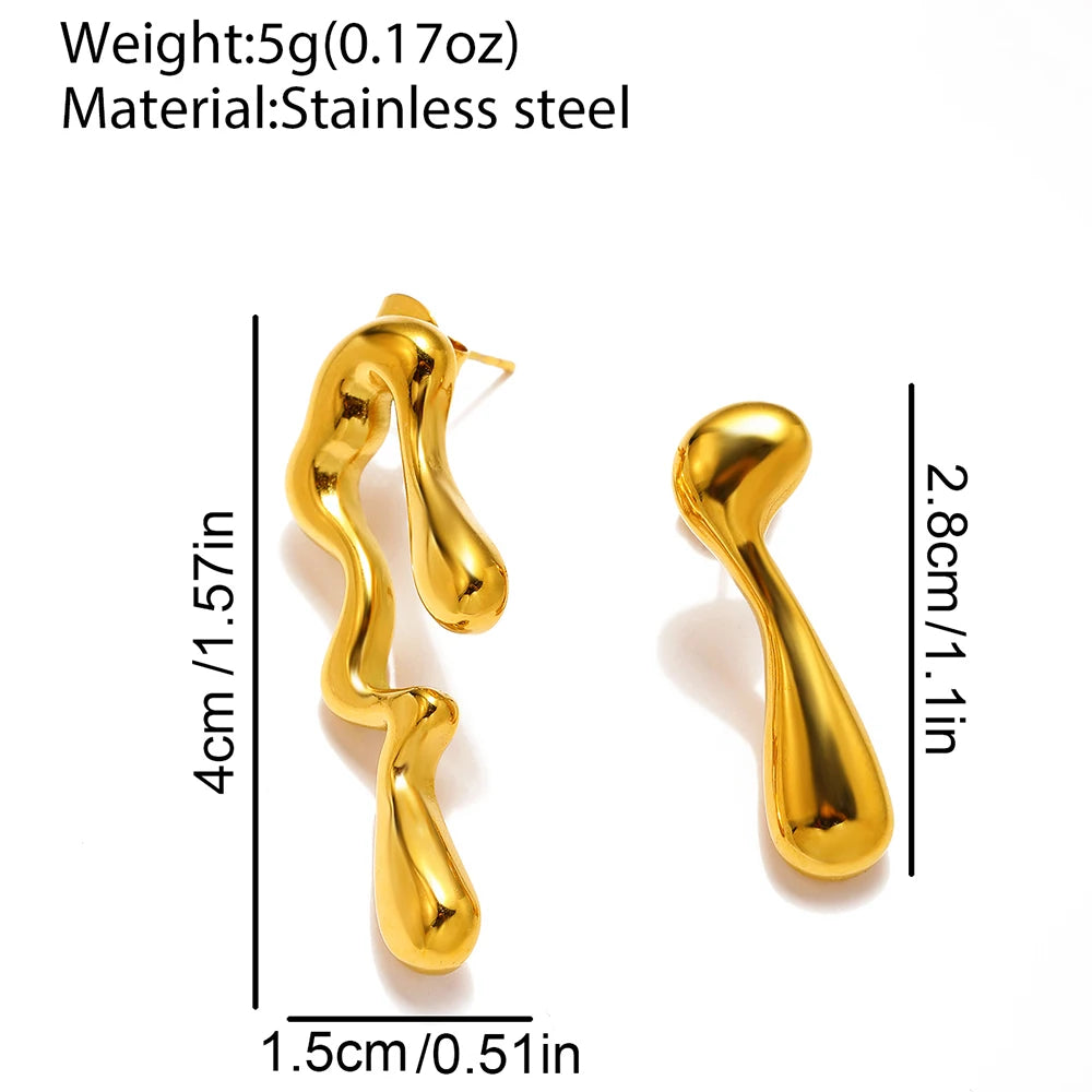 Edelstahl-Ohrringe, minimalistisches Design, unregelmäßige, asymmetrische geometrische gebogene Ohrringe für Damen, Schmuck für Pendler