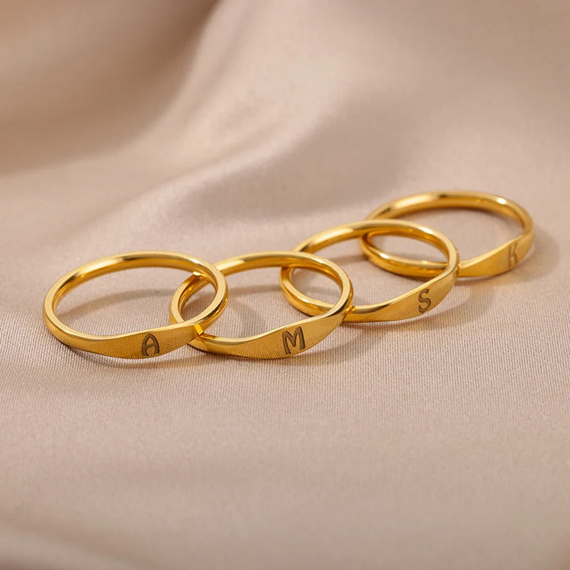Tiny Initial Letter Rings For Women Stainless Steel Gold Color Aesthetic Finger Ring Fashion Wedding Jewelry Gift anillos 2023