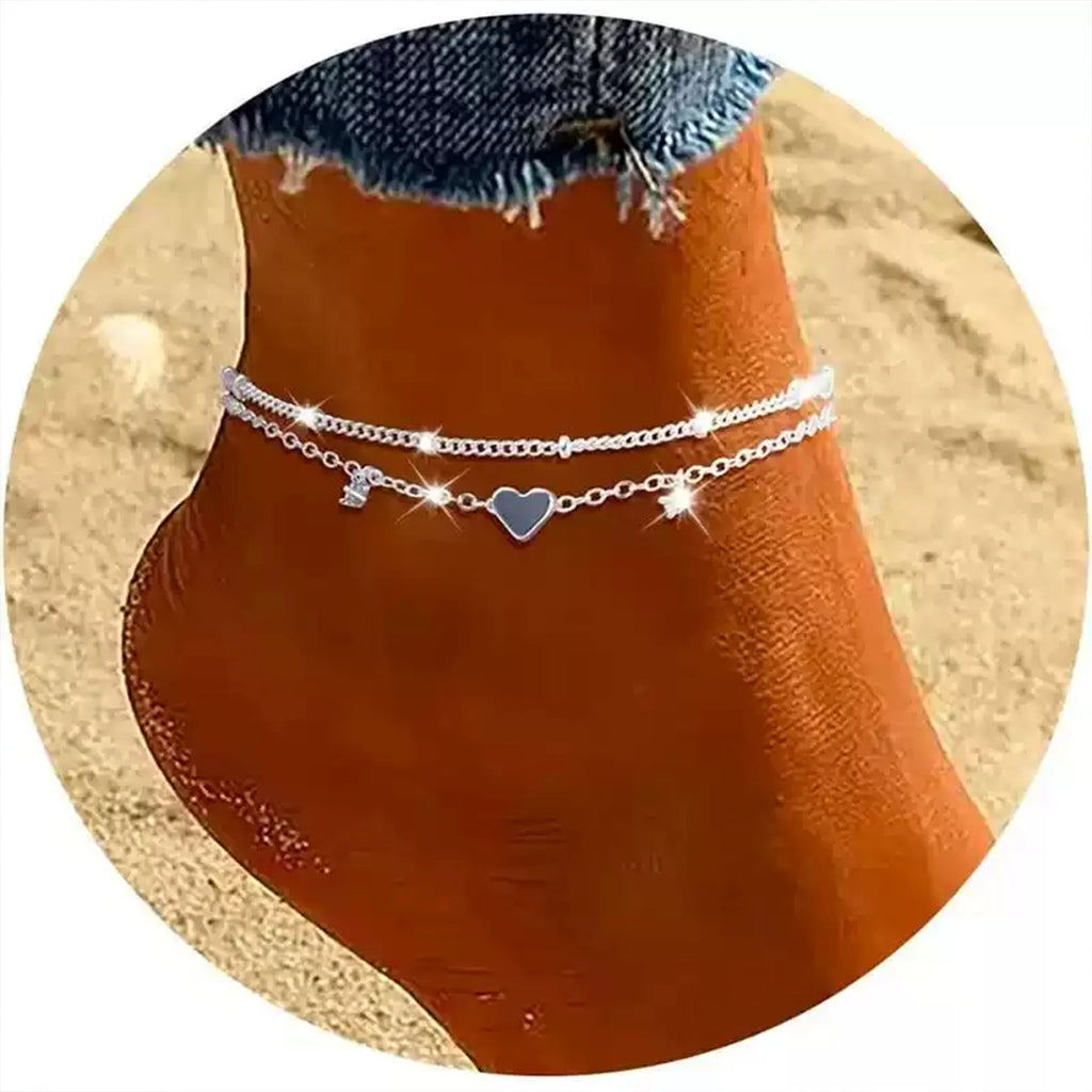 925 versilberte Zirkonia-Fußkettchen für Frauen Mädchen Trendy Neue Wasserdichte Herz-Charm Zierliche Ketten-Fußkettchen Schmuckgeschenke