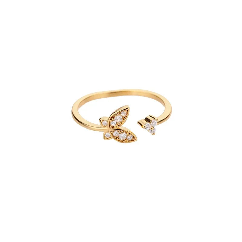 Luxus Zirkonia Schmetterlingsblumenringe für Frauen Edelstahl Goldfarbe Günstiger Ring Mode Hochzeits-Paar y2k Schmuck anillos