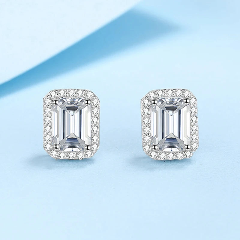NeeTim Pendientes de Moissanita de 0.5CT 1CT 2CT con Corte Esmeralda para Mujer, Pendientes Clásicos de Novia con Corte Radiante, Joyería de Plata S925