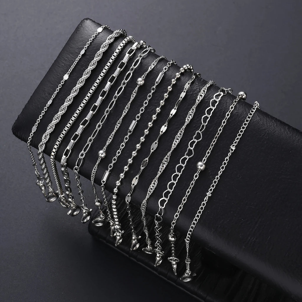 13Pcs/Set Stainless Steel Bracelet for Women, Silver Gold Color Multi Style Combination Chain, Waterproof Exquisite Jewelry Gift