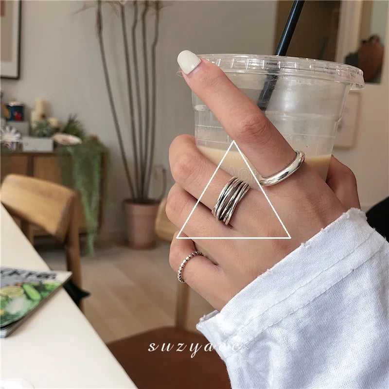 VENTFILLE 925 Sterling Silber Fingerringe Neue Mode Kreative Kreuz Hohlkette Geometrischer Partyschmuck Geschenke