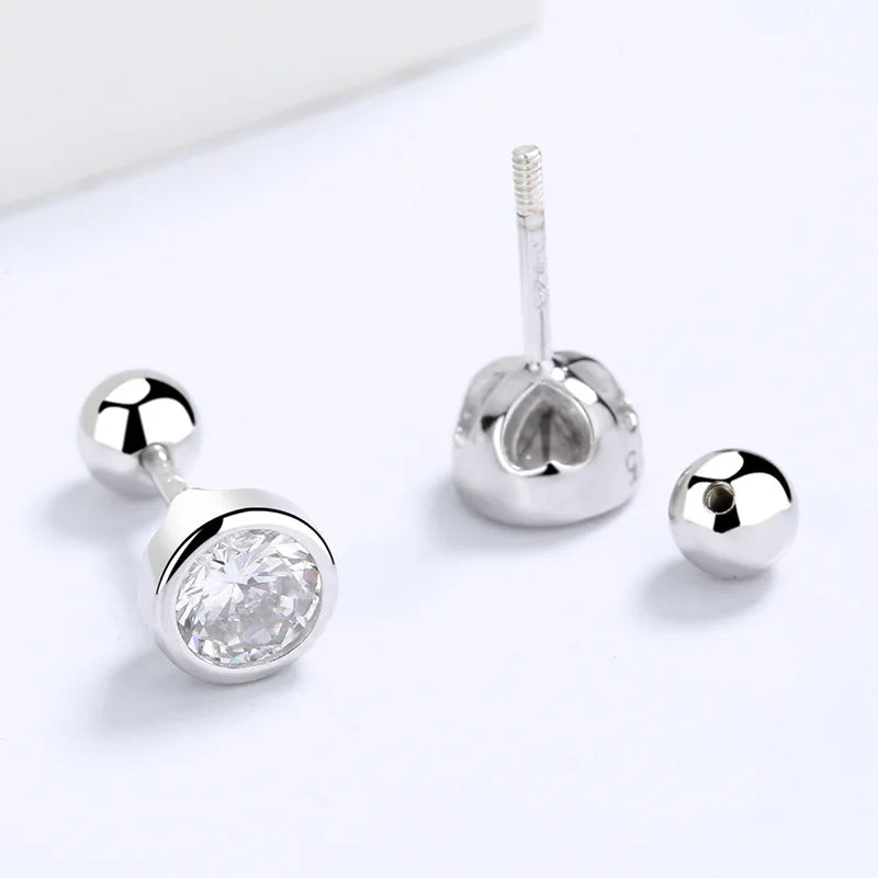 925er Sterlingsilber Zirkon runde Perle Gewinde-Ohrstecker, Damen Schraub-Ohrstecker, schlicht und modisch