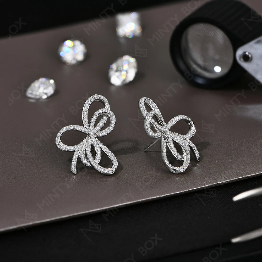 MINTYBOX Pendientes de Moissanita con Lazo para Mujer Plata de Ley S925 Pendientes de Diamante de Laboratorio Lujoso Regalo de Joyería de Compromiso