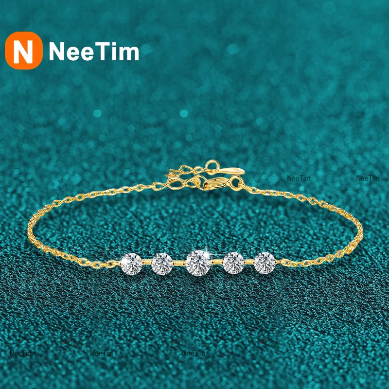 NeeTim Voll-Moissanit-Armbänder für Damen, S925 Sterlingsilber, im Labor hergestellte, diamantbeschichtete Goldarmbänder, Hochzeits- und Geburtstagsfeier-Schmuck