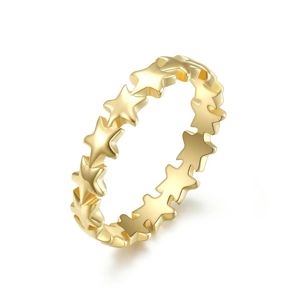 Edelstahl-Stern-Eternity-Ring, stapelbar, Ehering für Damen und Mädchen, Größe 5-9
