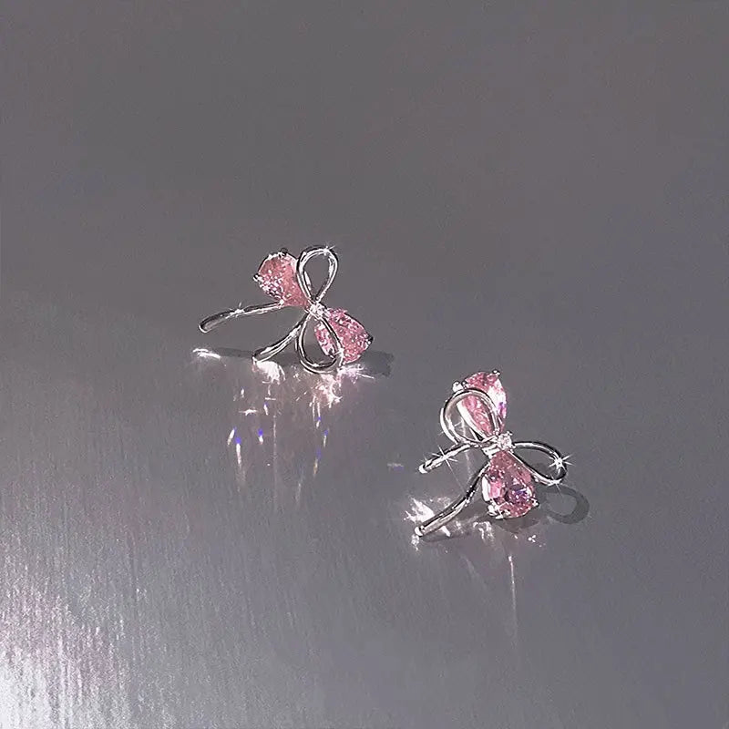 925er Sterling Silber Schleife Rosa Zirkon Ohrstecker für Damen Hochzeit Luxus Schmuck Großhandel 2024 Trend Schmuck 925 Geld