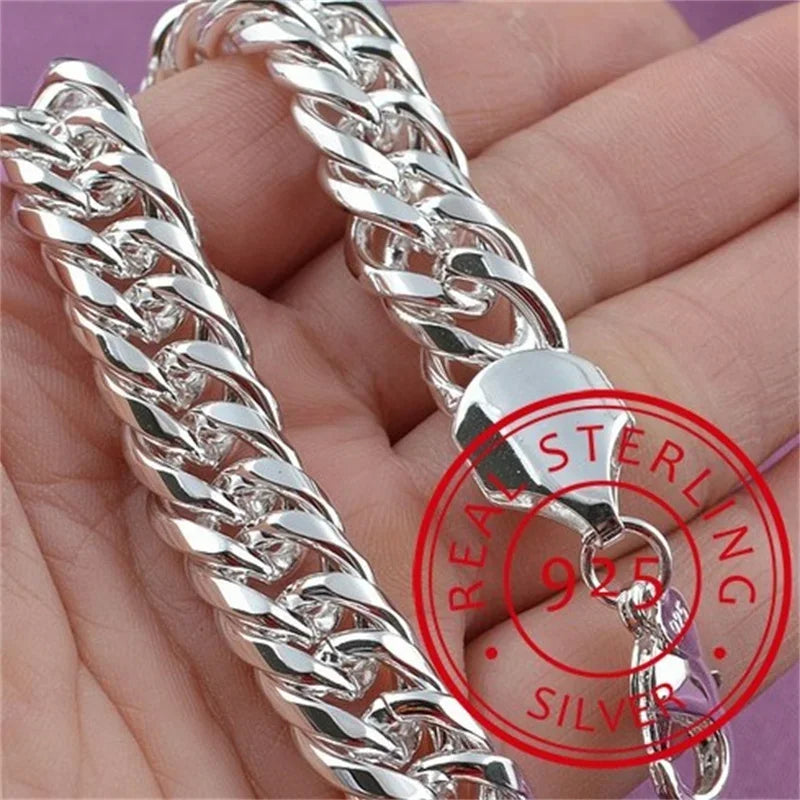 Edles 925er Sterlingsilber Quadratisches Massives Kettenarmband für Frauen Männer Charm Party Geschenk Hochzeit Modeschmuck Kostenloser Versand