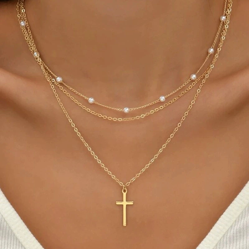 Mode Mehrschichtige Metallbarren-Anhänger Halskette für Frauen Täglicher Gebrauch Goldfarbene Rechteckige Schlüsselbeinkette Collier Schmuck