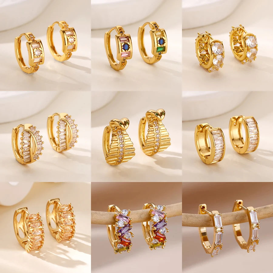 Creolen aus Zirkonia für Damen, Luxuriöse Kristall-Zirkon-Ohrringe in Goldfarben, aus Edelstahl, Schmuck, Hochzeitsfeier-Geschenk