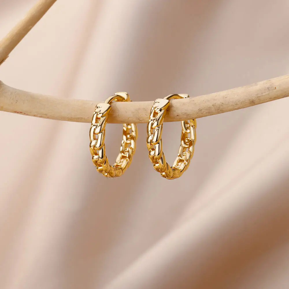 Edelstahl Creolen für Damen Goldfarbe Geometrischer Quadrat Zirkon Ohrring Weibliche Hochzeit Ästhetischer Schmuck Geschenk Mujer