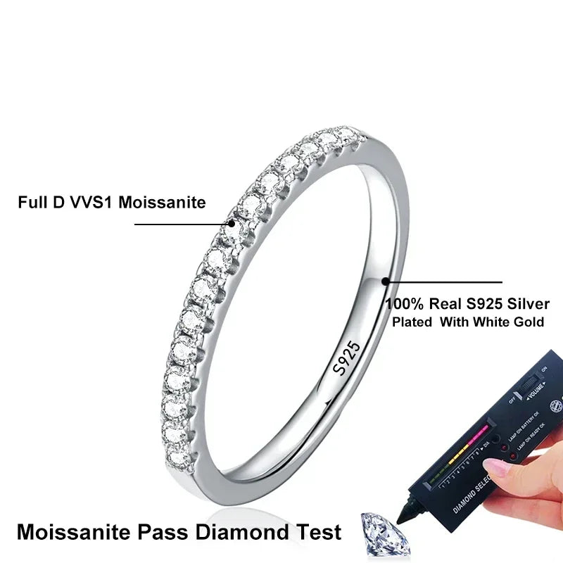 NeeTim Moissanit-Ring 925er Sterlingsilber mit Weißgoldbeschichtung, Labor-Diamant-Eternity-Band Verlobungs-Eheringe für Frauen