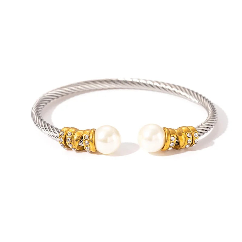 1x Edelstahl vergoldet Armreif Trendiger Retro Hip-Hop Stil Armband Fried Dough Twists Stahldrahtseil Farbfester Armreif