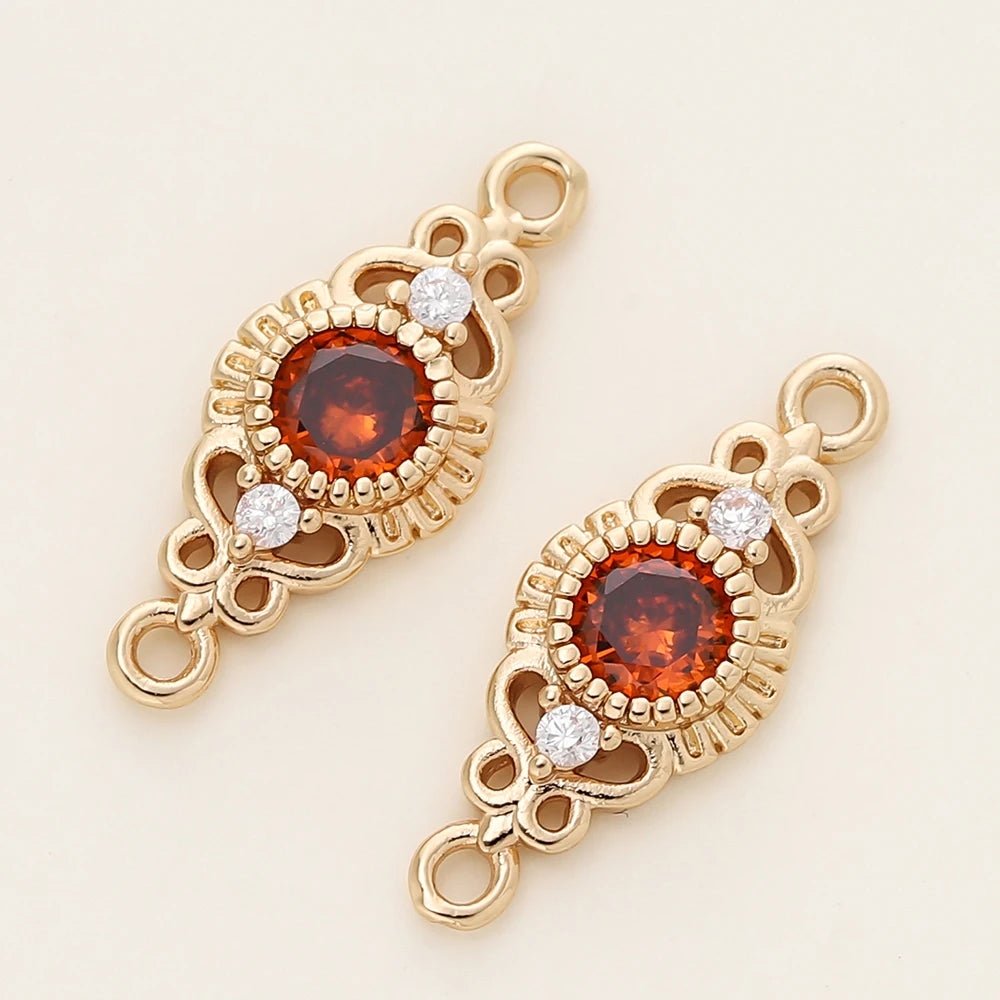 5/10 unidades/paquete de colgantes ovalados conector de 2 orificios de latón chapado en oro de 18 quilates para hacer collares y accesorios de joyería DIY