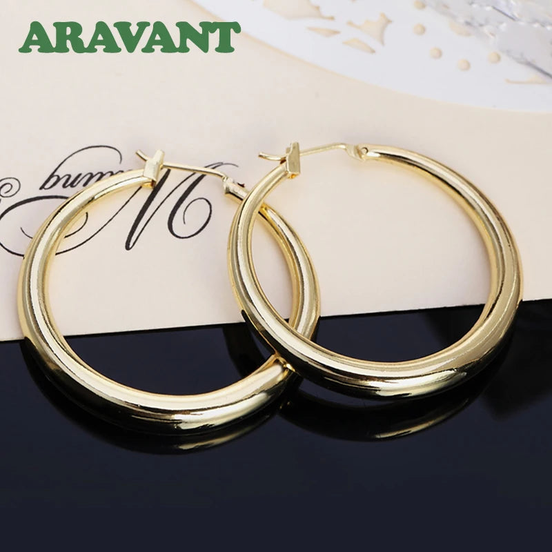 Aravant Aretes de aro de oro rosa de 35 mm de plata 925 para mujer, joyería de moda para niñas