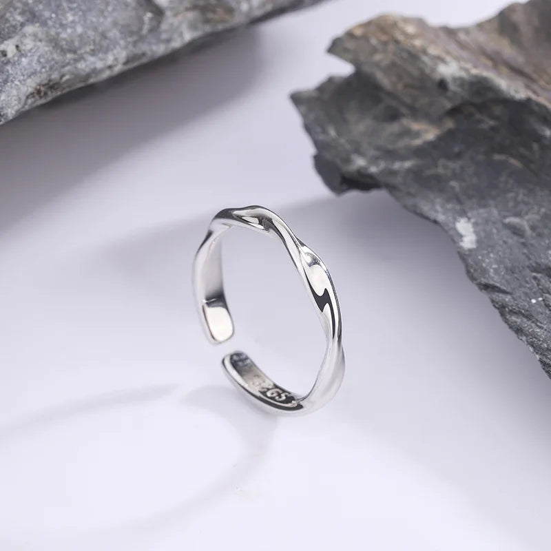 Anillos de alambre trenzado simple de plata de ley 925 de moda para mujer, regalo de joyería fina de boda al por mayor