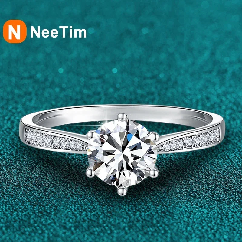 NeeTim Echter 3 Karat Moissanit-Verlobungsring für Damen, 925er Sterlingsilber, runder Brillant, Labor-Diamant-Verlobungsringe Geschenk