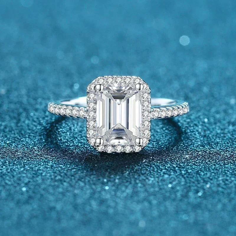 NeeTim 2 Karat Moissanit Ring für Damen Smaragd Radiant Schliff Diamant Sterling Silber 925 mit 18K vergoldetem Hochzeitsband