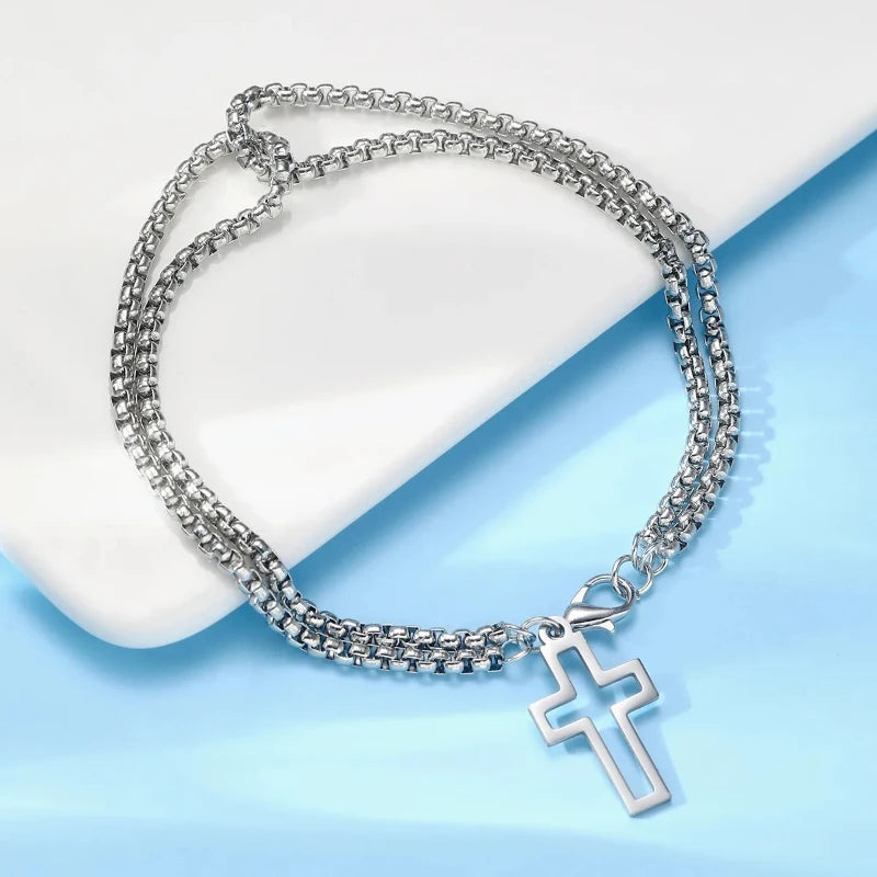 1x Armband Edelstahl Dicke Kette Kreuz Hohler Kreuzanhänger Doppelarmband Persönlichkeit Nische Hochwertiger Handschmuck