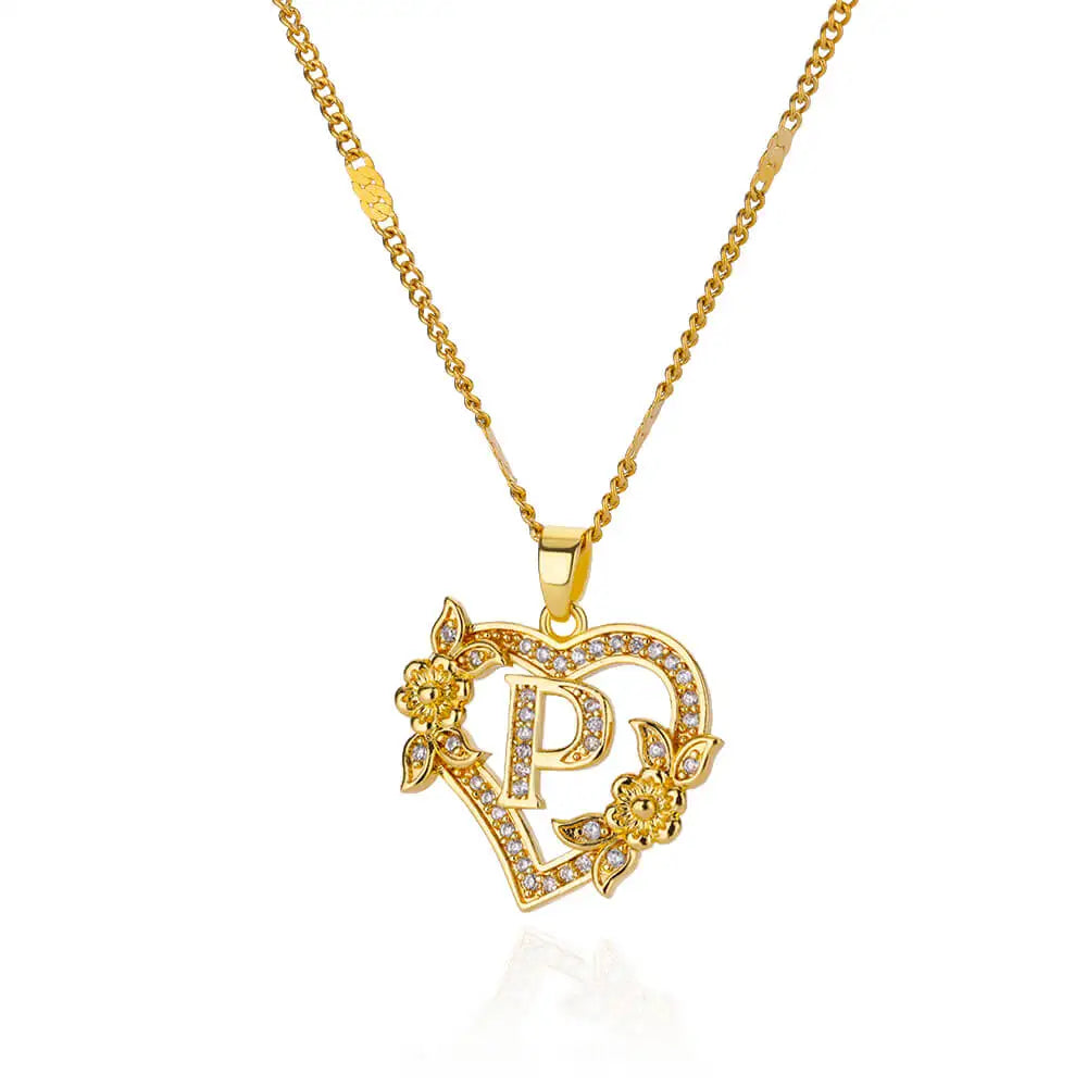Zircon Flower Initials Necklaces For Women Stainless Steel Heart Gold Color Letter Chain Collar 2025 New Trend Wedding Jewelry