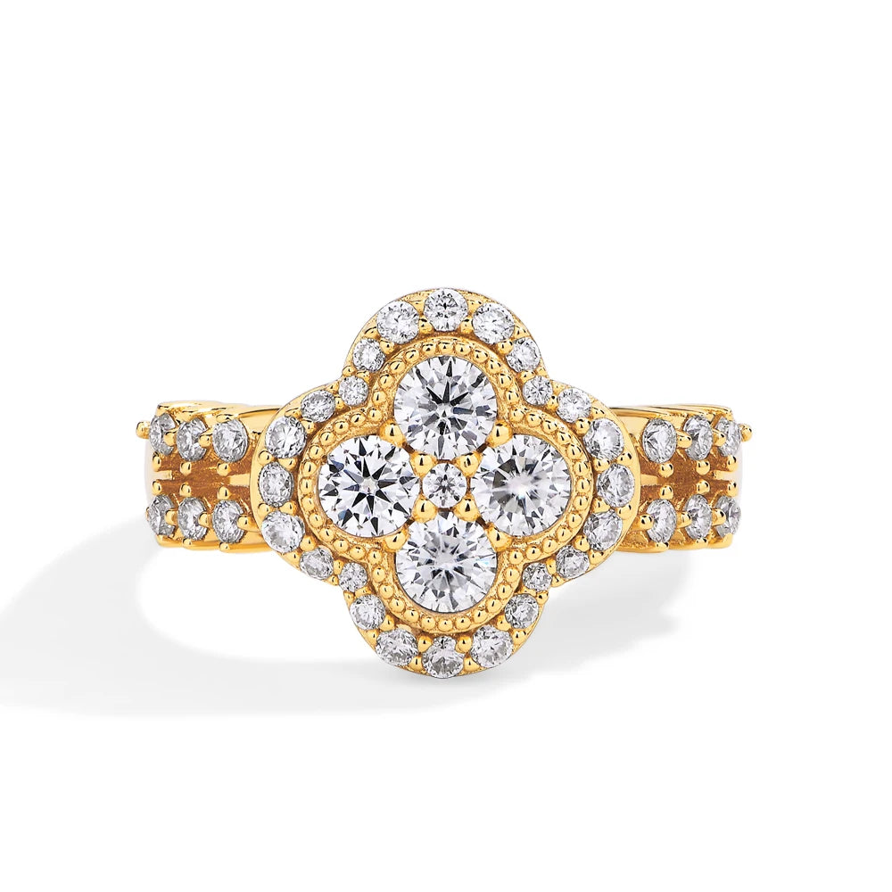 MINTYBOX Moissanit 18k Weißgold plattiert Diamantring für Damen S925 Sterling Silber Verlobung Hochzeit Edelschmuck Vierblättrig